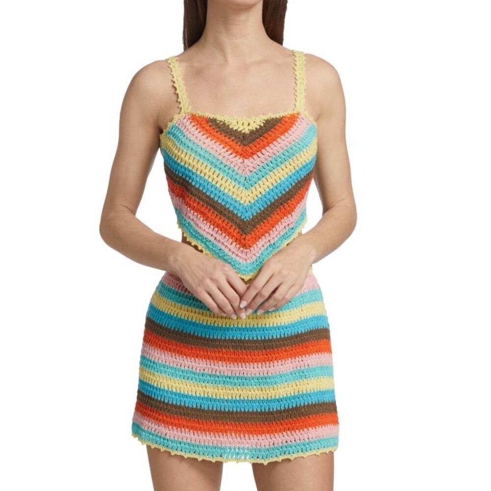 SAYLOR crochet Ronnie SET tank top and skirt chevron knit multicolored L large - Picture 6 of 14